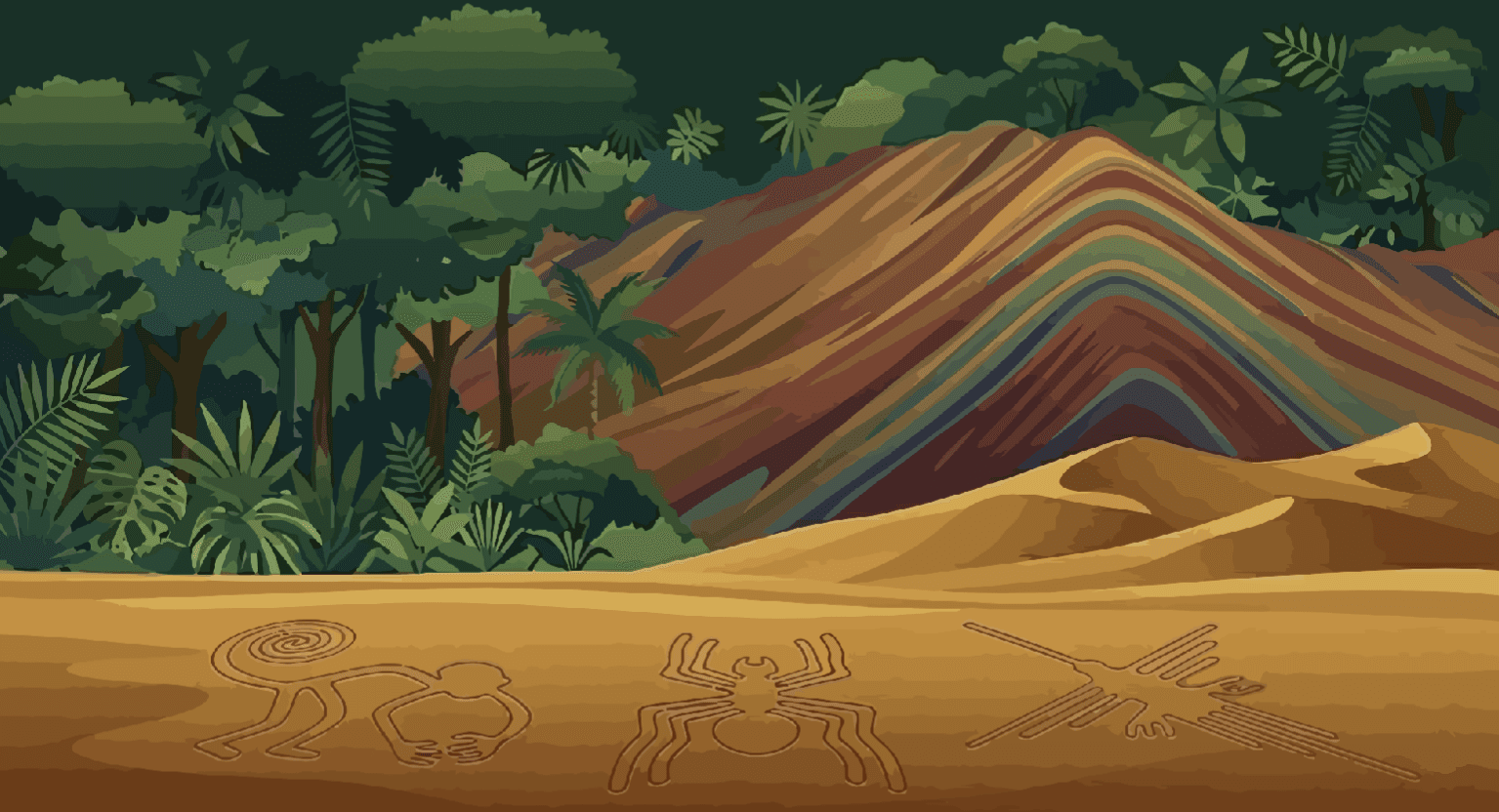 Peruvian landscape with Nazca Lines and jungle